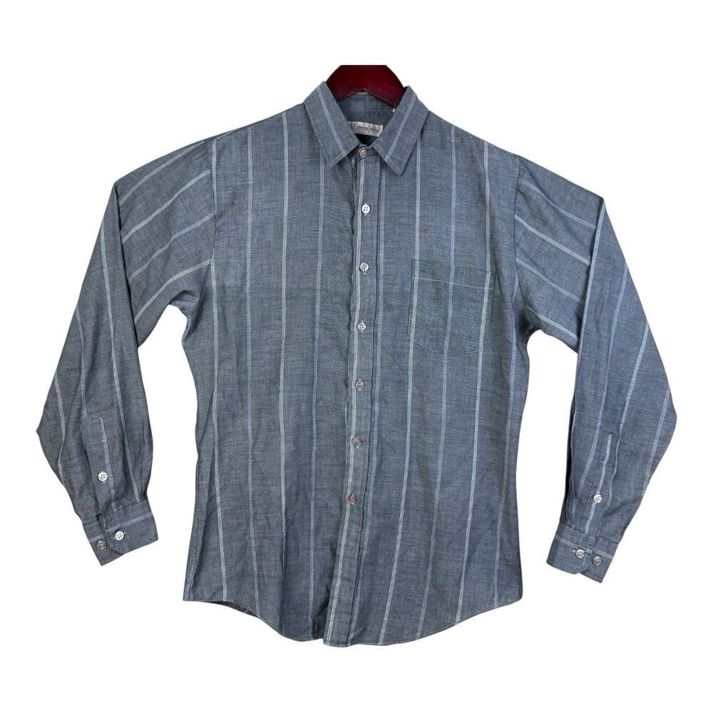 CHESS KING Shirt Mens 15.5 Medium Gray Button up Long Sleeve Check 60s 70s